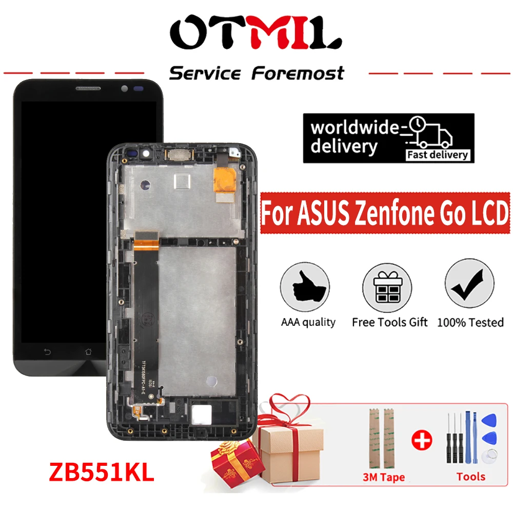 ЖК дисплей 5 дюйма для ASUS Zenfone Go ZB551KL X013DB сенсорный экран с дигитайзером и рамкой Asus