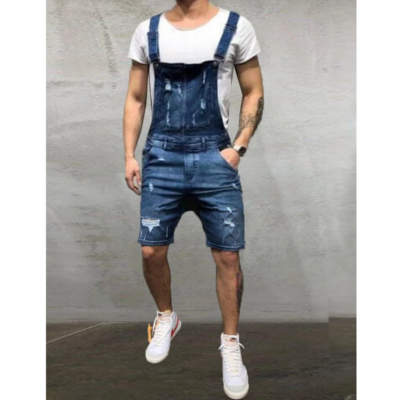 

Lugentolo Overalls Mens Jean Shorts Summer Fashion Hole Washed Summer Fashion Casual Jeans for Men