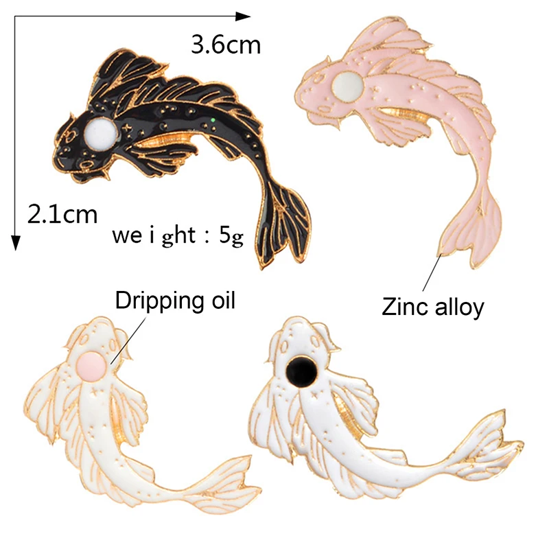 Женская Брошь Подарочная эмалированная заколка Lucky Fish Koi белая розовая черная