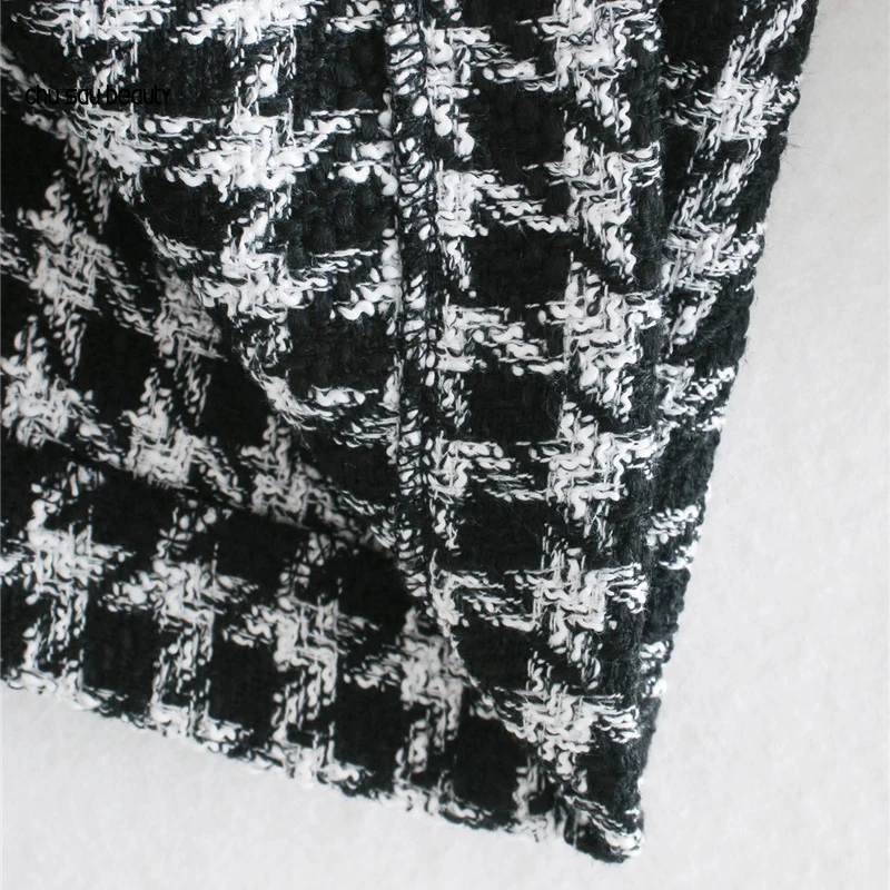 

Women Streetwear Black Plaid Loose Autumn Outwear Jackets Female Fashion Single Breasted Houndstooth Thick Coat Jacket C212