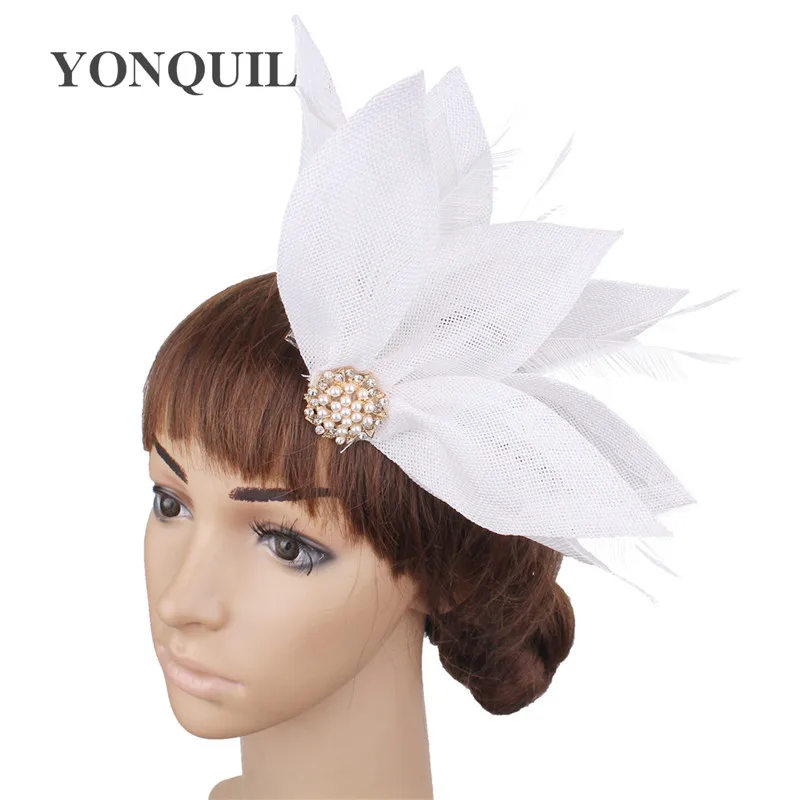 Изумрудно Зеленая имитация льняной вуалетки шляпа с перьями для Кентукки Дерби