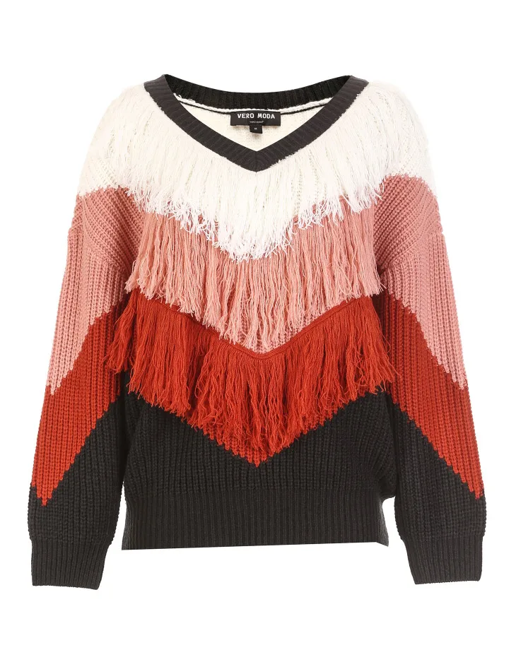 Vero Moda Женский вязаный свитер с v-образным вырезом и кисточками | 318413592