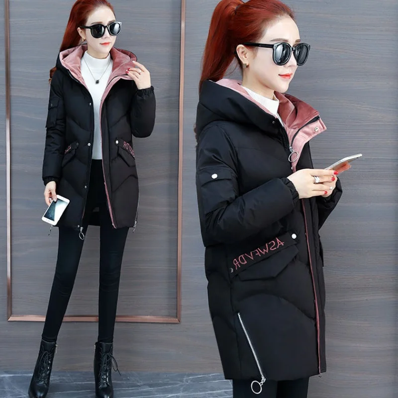 

2020 Women Winter Jacket Coat Plus size Hooded Cotton Padded Jacket Outwear Female Mid Long Parka Womens Wadded jaqueta feminina