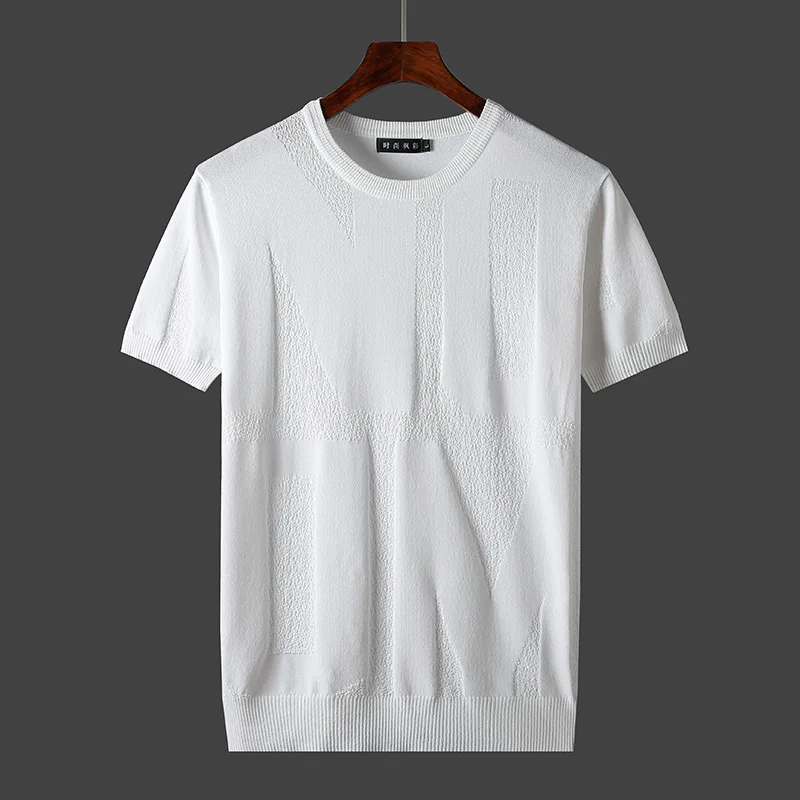 

New New Men's Summer Fashion O-neck T-shirt Tops Male Solid Color Trendy Loose Plus Size 7xl Short-sleeved Knitted Tees