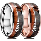 Модное роскошное кольцо 8 мм из нержавеющей стали цвета розового золота, инкрустированное древесной стрелкой и ракушкой, инкрустированное кольцо для мужчин и женщин, обручальное кольцо, ювелирные изделия, подарок