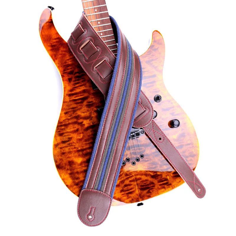 

Widening Brown Stripes Pu Leather Embossed Guitar Strap Electric Guitar Acoustic Guitar Folk Guitar Bass Strap