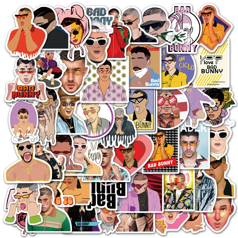 

10/25/50PCS Puerto Rican Singer Bad Bunny Stickers PVC for Motorcycle Skateboard Laptop Guitar Bike Cool Sticker