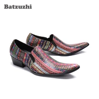 batzuzhi 6 5cm heels men shoes pointed toe muti color vintage genuine leather men dress shoes party business zapatos hombre