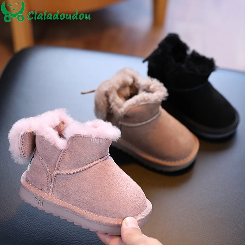 

Детские зимние сапоги из натуральной кожи, теплые однотонные сапоги на толстой плюшевой подкладке для мальчиков и девочек 1-6 лет, 13,5-19 см