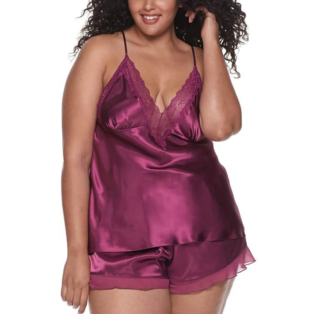 Женское нижнее белье размера плюс комплект одежды для сна без рукавов