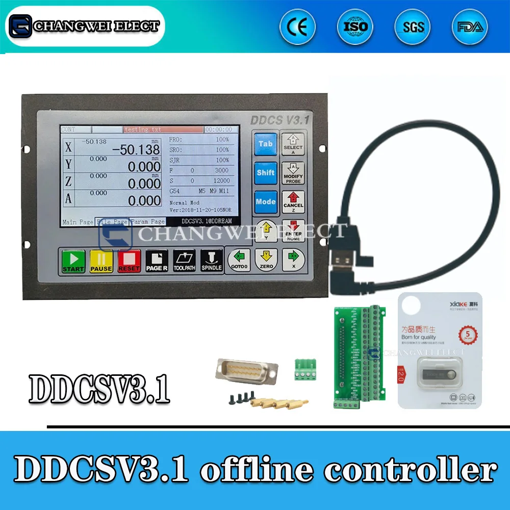 DDCSV3.1-3 axis/4 axis independent motion controller 500KHz offline controller G code CNC USB controller interface brand new argedo 3 4 5 axis dsp manual cnc controller pendant offline motion control system 125 khz pulse u disk read g code sd