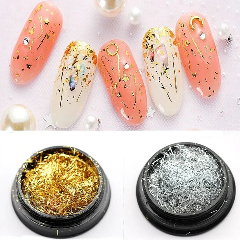 Модные золотистые и Серебристые Платиновые фотообои для дизайна ногтей 2 цветов