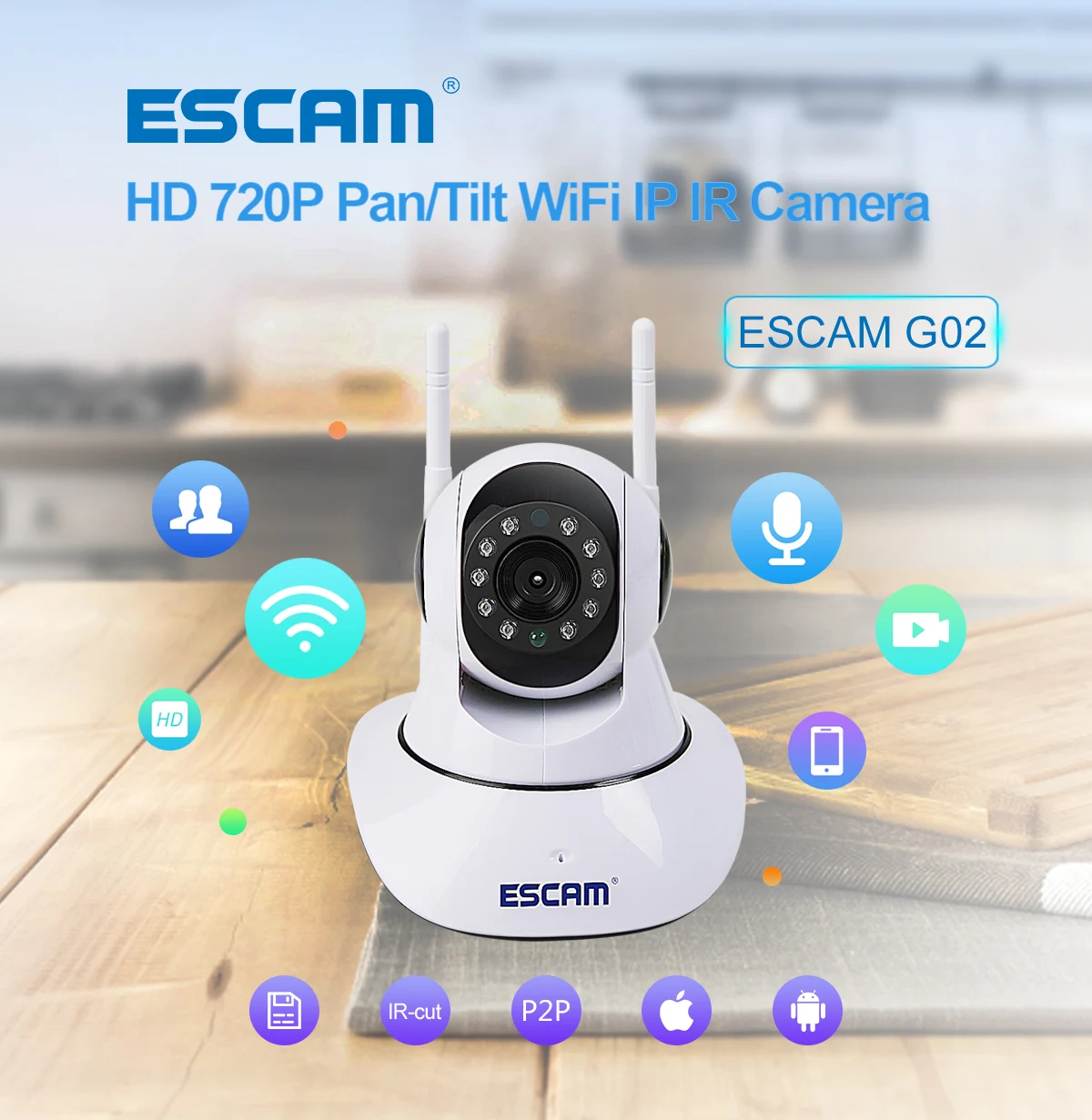 IP камера ESCAM G02 Беспроводная с поддержкой Wi Fi 720P ONVIF до 128 ГБ|ip ir camera|wireless camerawifi ip |