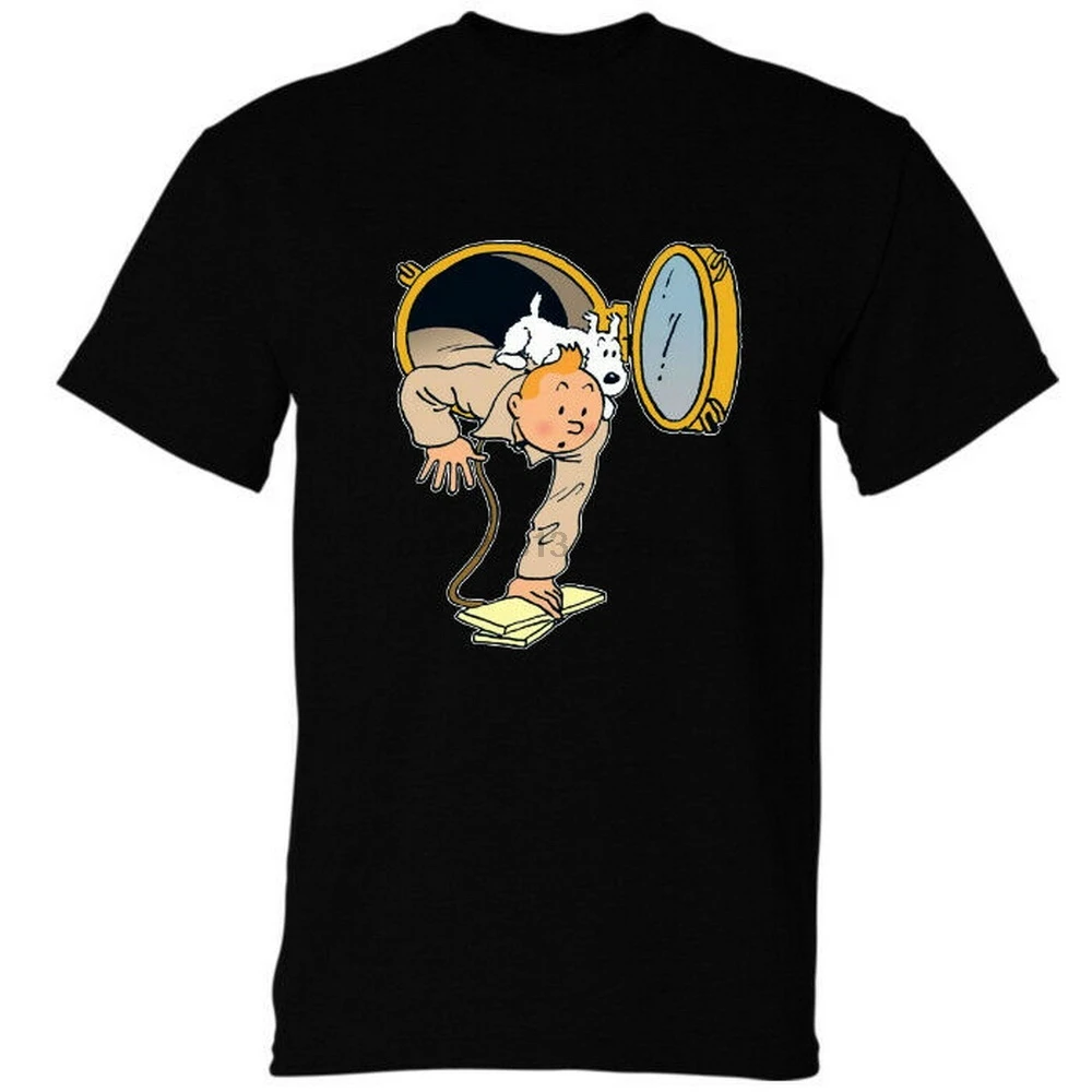 Черная футболка с героями мультфильмов Приключения Тинтин топы унисекс в стиле