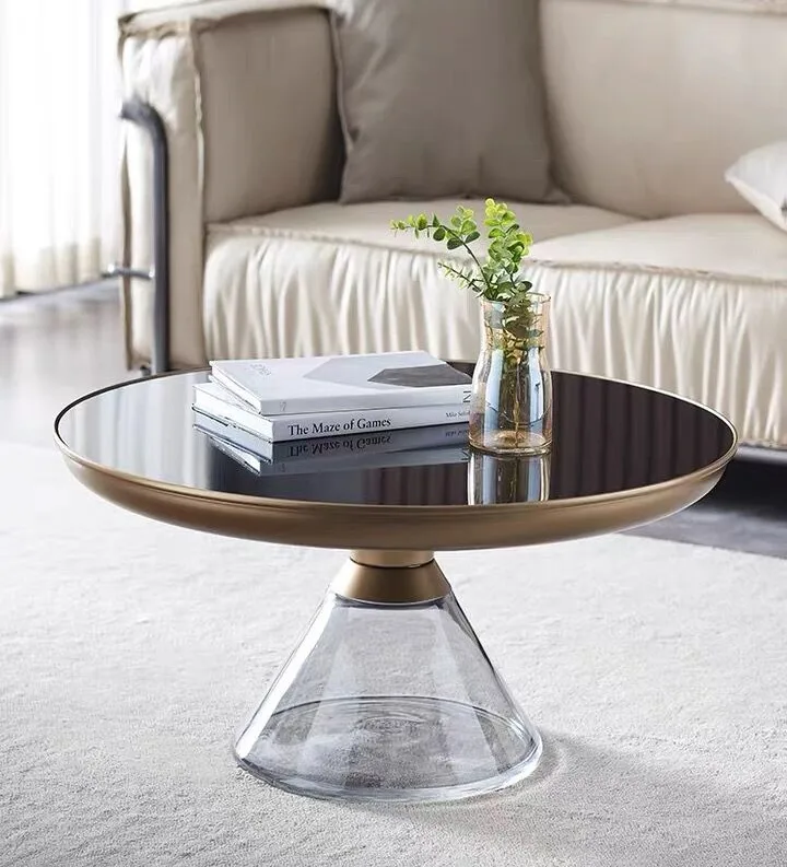 

Chinafurniture light luxury tempered glass coffee table round metal side table transparent corner table modern combination