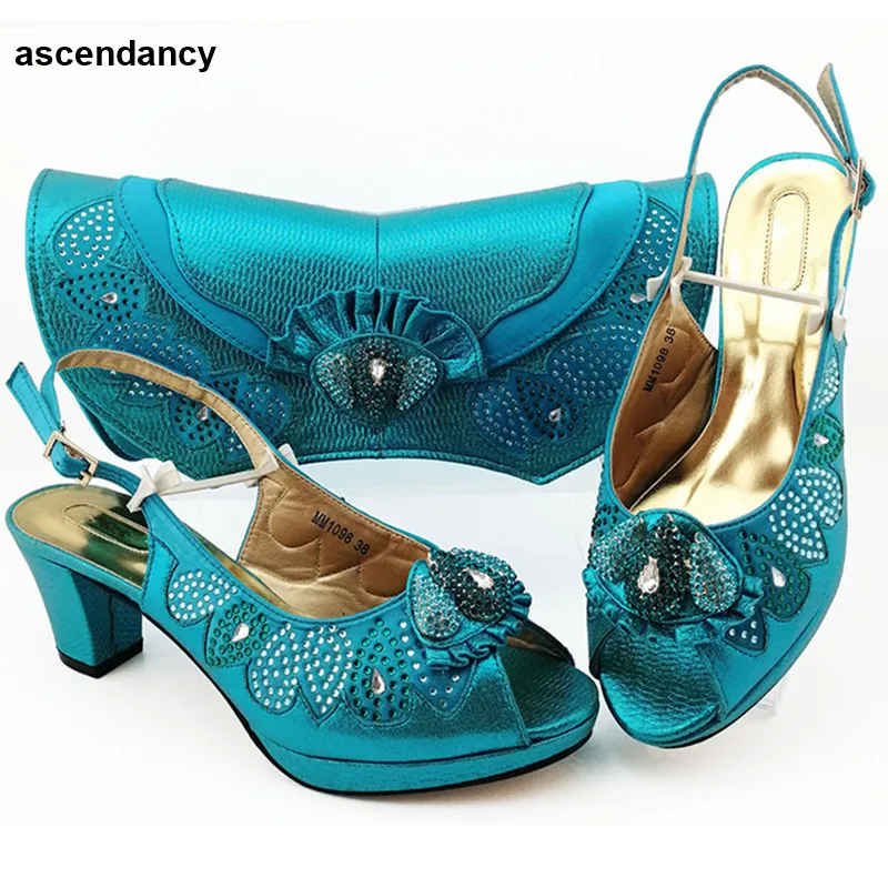 Новые модные африканские женские туфли и сумочка Итальянская обувь с сумочкой в