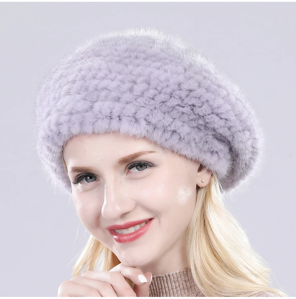 Hot Sale Russia Women Winter Real Mink Fur Berets Hat Hand Knitted Real Natural Mink Fur Cap Lady Luxury Real Mink Fur Hats