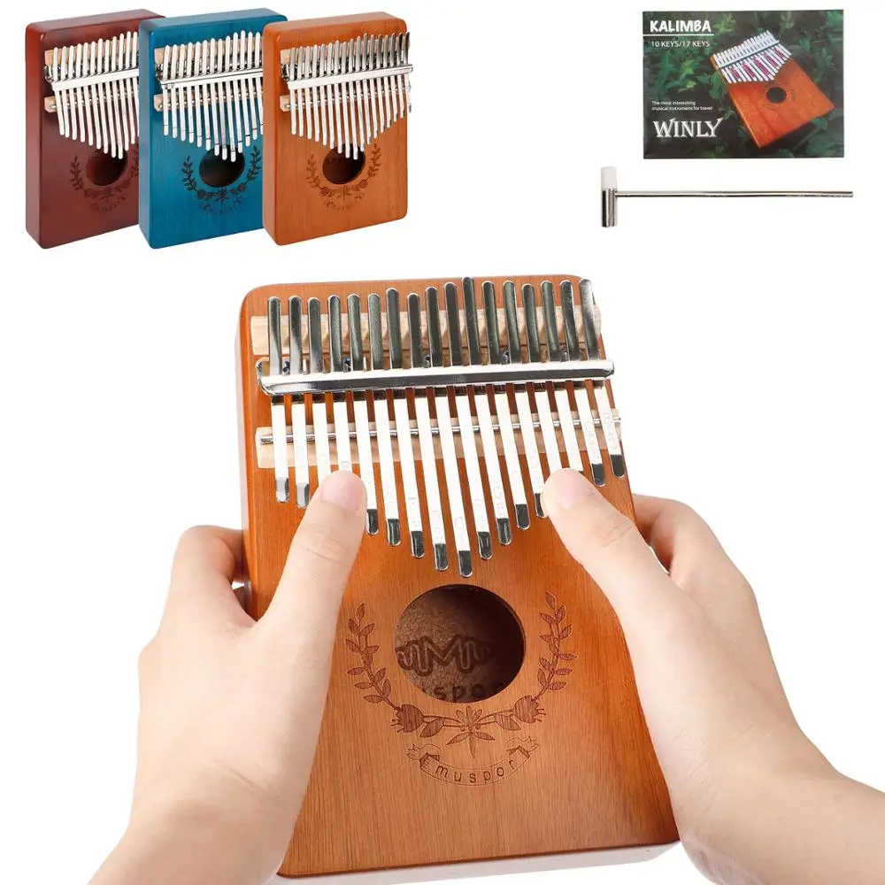 

17 keys top-solid mahogany thumb piano kalimba /Mbira /Likembe/Sanza/ Musical instrument 3 color to choose with English Book