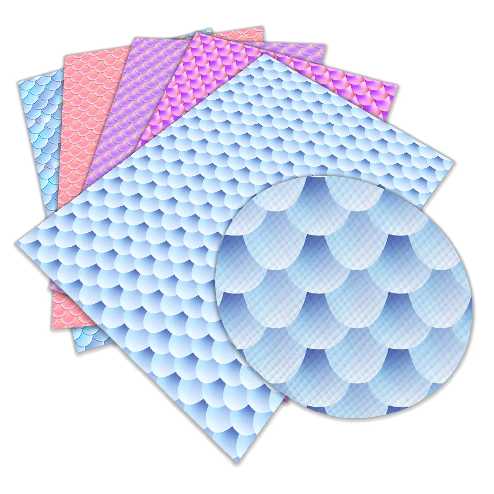 

New Fish Scales Pattern Printed Synthetic Faux Leather 30 cm x 136cm for DIY Sewing Garment HairBow Bags