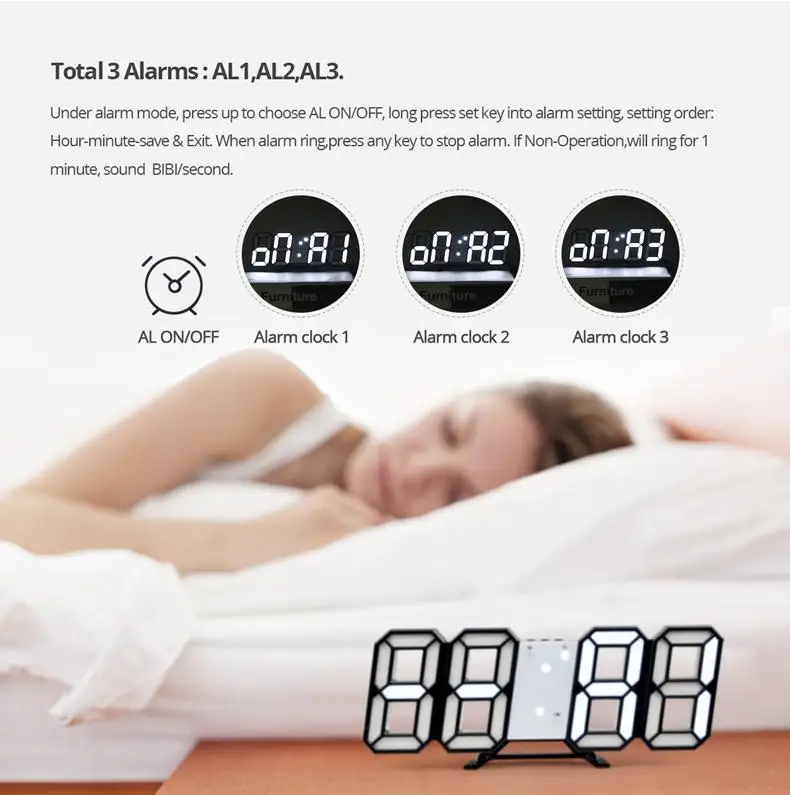 

AMYGOJJ Modern Digital LED Desktop Desk Night Alarm Clock 24 Hours 12 Hours Electronic Temperature Display Time