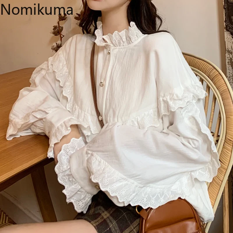 Nomikuma Лоскутные винтажные рубашки женские однобортные блузки с длинным рукавом