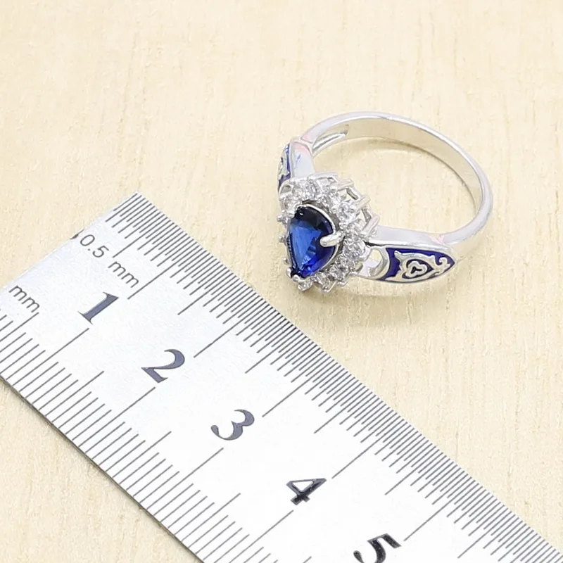 Серебряный набор украшений для женщин темно-синий циркон браслет серьги-кольца