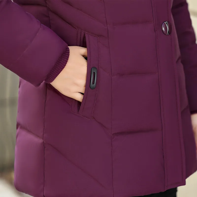 

Middle-aged Mother Clothing Winter Fur collar Cotton Women Short Hooded Jacket Warm Parkas Windproof Female Outerwear 5XL L961