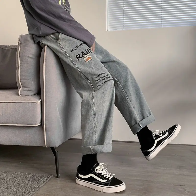 

Spring autumn jeans for men trendy brand all-match straight trousers retro loose Korean version casual full-length pants chic