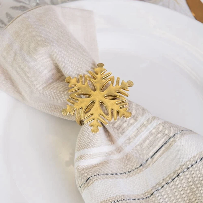 

Snowflake Napkin Rings Set of 6, Button for Christmas New Year Holidays Dinner Receptions or Everyday Use