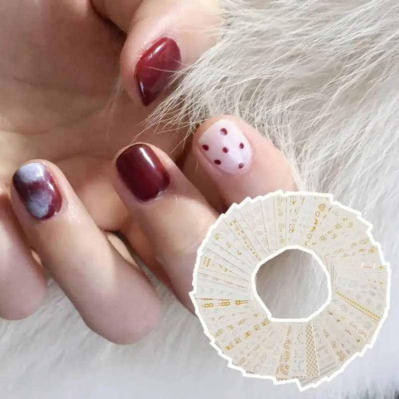 

30Pcs/set Gold Silver Diy Nail Sticker Feather Flower Decoration Decal Nail Stickers Spider Manic Design For Nails Nail Art G1Q3