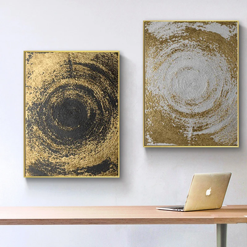 

Modern Abstract Gold Circle Tree Texture Classical Canvas Paintings Posters and Prints Artwork Wall Art Pictures for Living Room