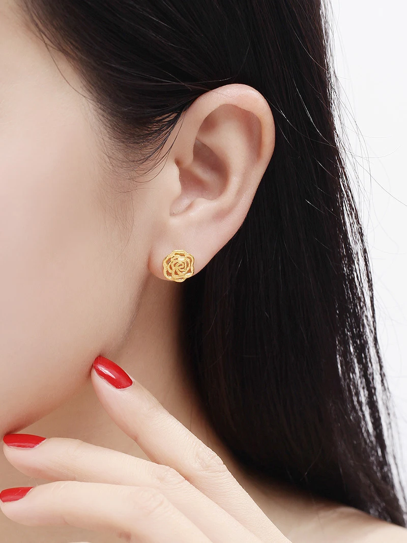 Сережки из чистого золота 24 К сережки настоящего AU 999 хорошие серьги с полыми