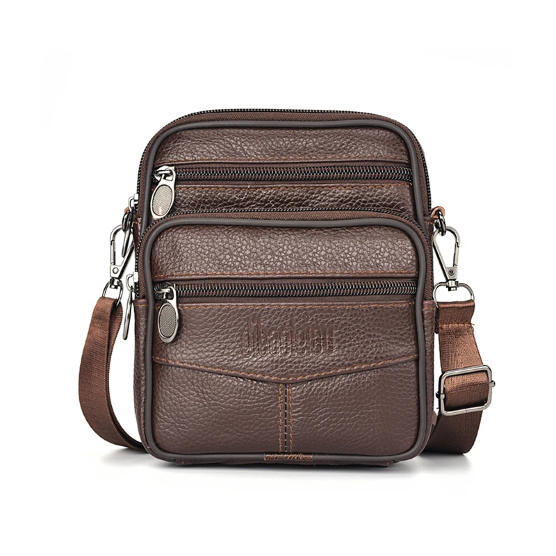 

Genuine Leather Men's Crossbody Bag Casual Business Leather Men Shoulder Bags Vintage Male Wallet Zipper Wearable Belt Waist Bag