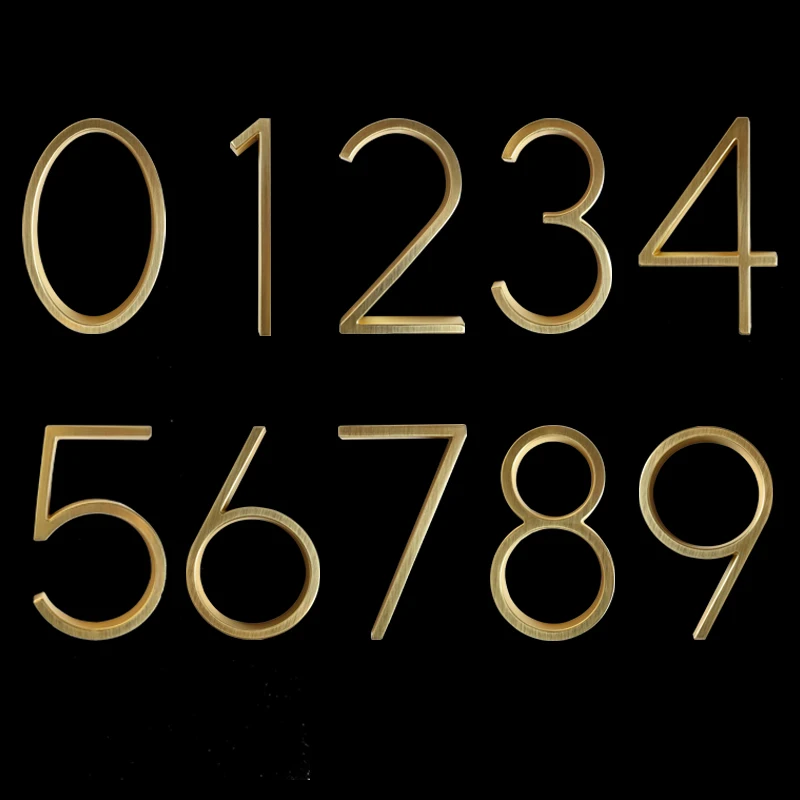 125mm Golden Floating Modern House Number Satin Brass Door Home Address Numbers for House Digital Outdoor Sign Plates 5 In. #0-9