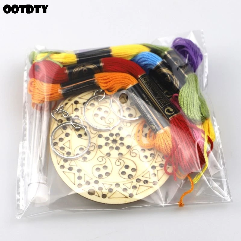 5 шт круглая деревянная вышивка крестиком брелок кольцо с резьбой Сделай Сам