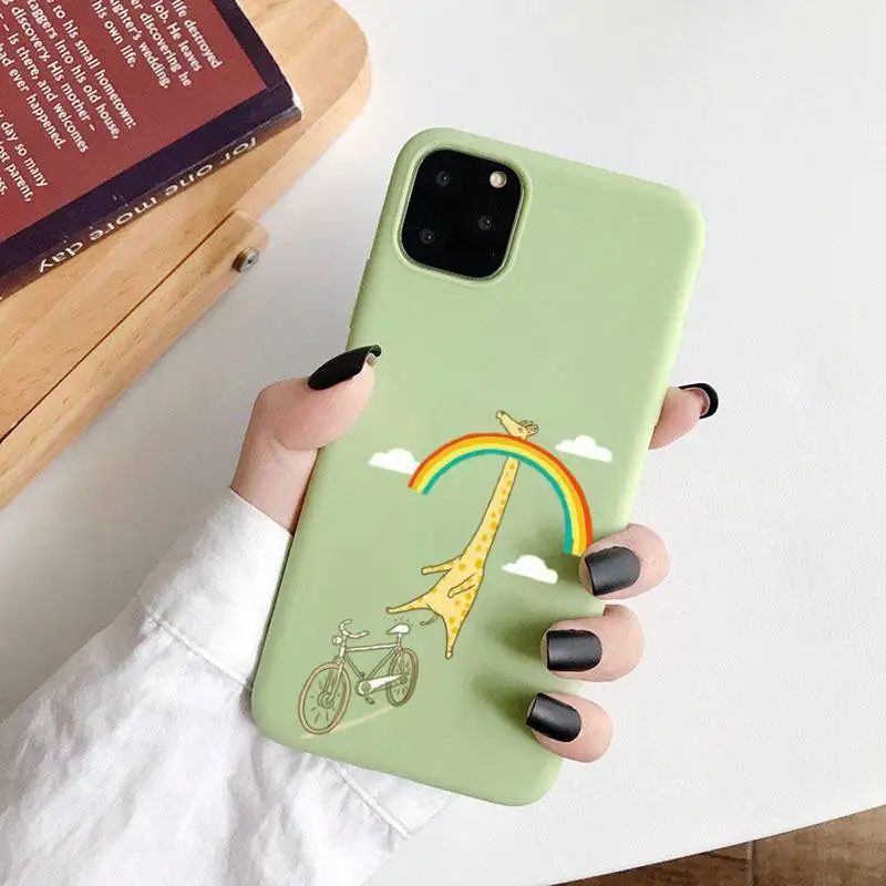 

Cartoon giraffe Phone Case Green Candy Color for iPhone 6 7 8 11 12 s mini pro X XS XR MAX Plus