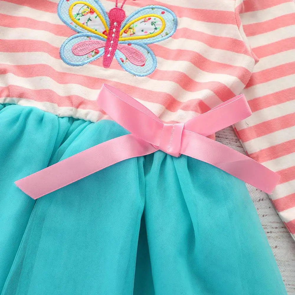 Платье-рубашка с длинным рукавом для маленьких девочек платье из тюля в полоску