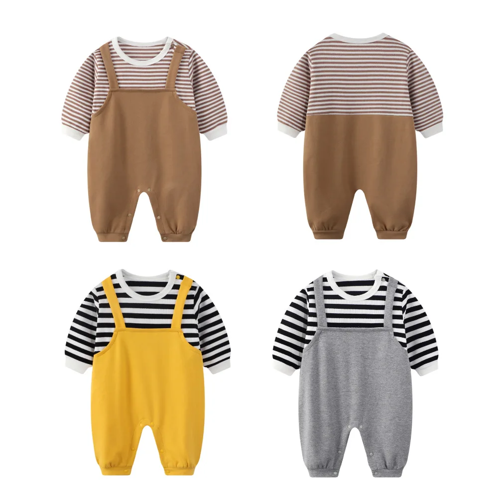 

Демисезонный с длинным рукавом, комплект одежды для новорожденного мальчика комбинезон в полоску из хлопка и полиэстера, комплект из двух предметов для малышей, комбинезон, боди для малышей наряд