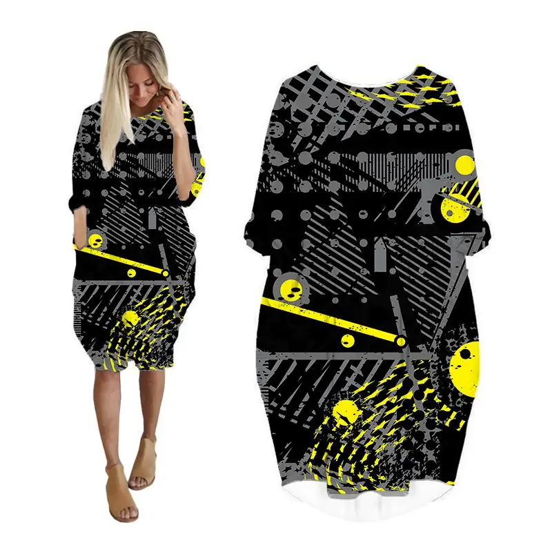

abstract dress summer 3d print streetwear women dresses harajuku long sleeve plus size punk clothing fashion graffiti clothes