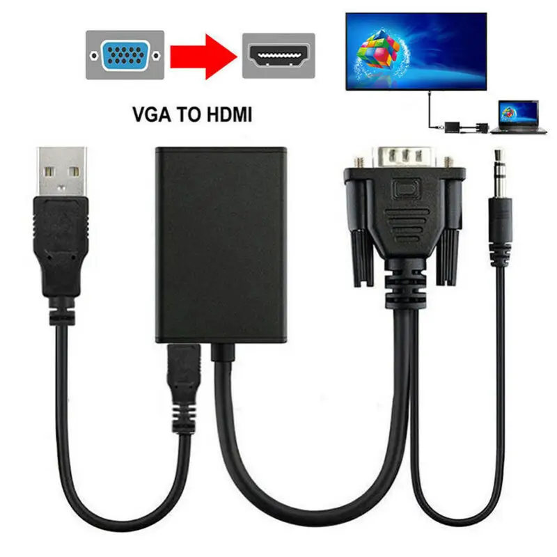 VGA Male-HDMI выход 1080P HD + Аудио ТВ AV HDTV видео кабель конвертер usb-адаптер для Micro power |