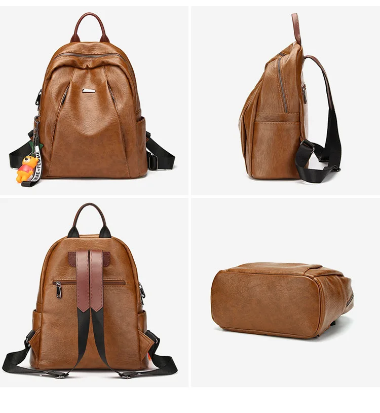 Винтажный женский кожаный рюкзак с заклепками защитой от кражи дорожный