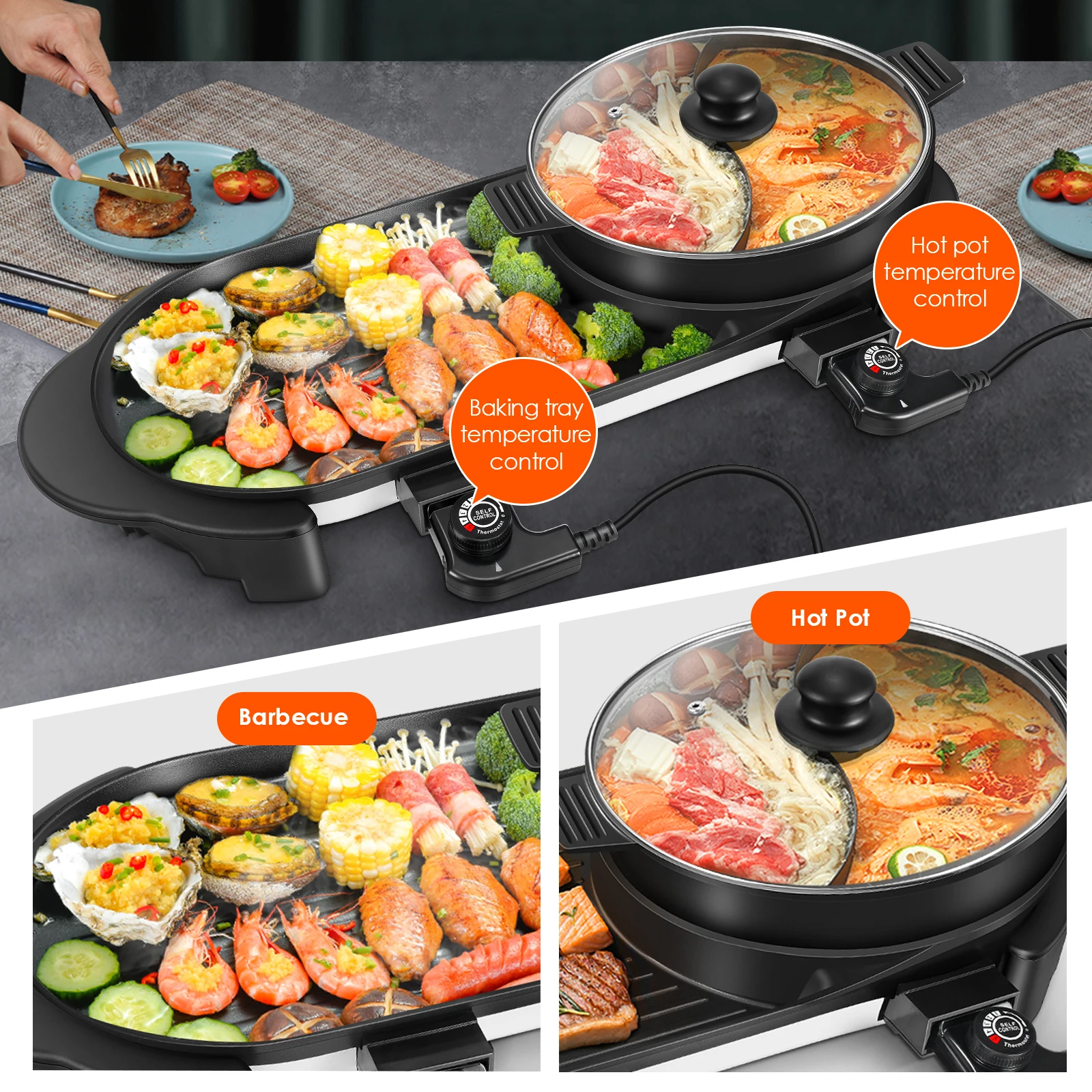 Скидка Портативный Электрический гриль, гриль для барбекю, домашняя Горячая кастрюля, тарелка для жарки, большая емкость, бытовая многофункционал...