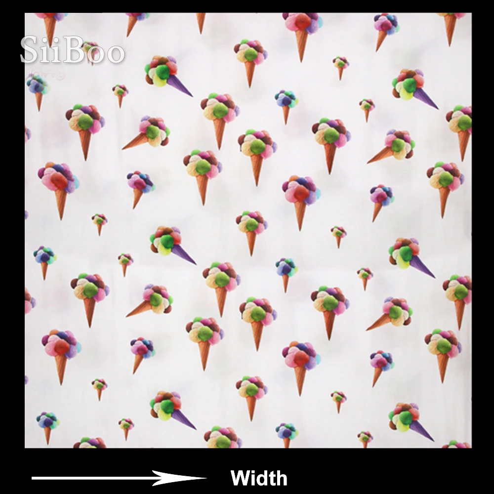Черно белая ткань из 100% шелка с принтом мороженого для платья рубашки