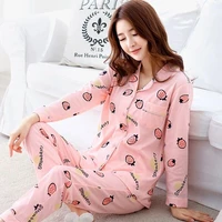 spring and autumn ladies pajamas set pure cotton long sleeve trousers fashion homewear soft and comfortable two piece set