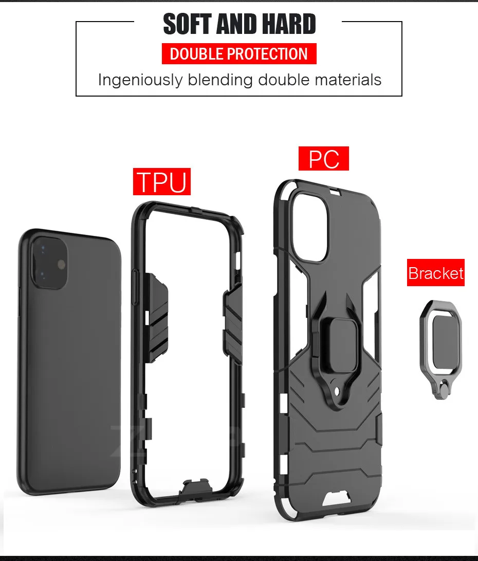 ZNP бронированный противоударный чехол подставка чехол для телефона для iPhone 6 6s 7 8 плюс держатель кольцо крышка чехол для iPhone 11 Pro XS Max XR X чехол s Shell