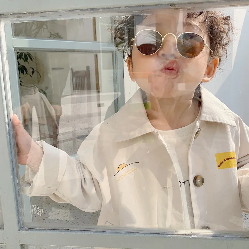 Модные Длинные куртки-тренчи для мальчиков Весенняя однобортная свободная