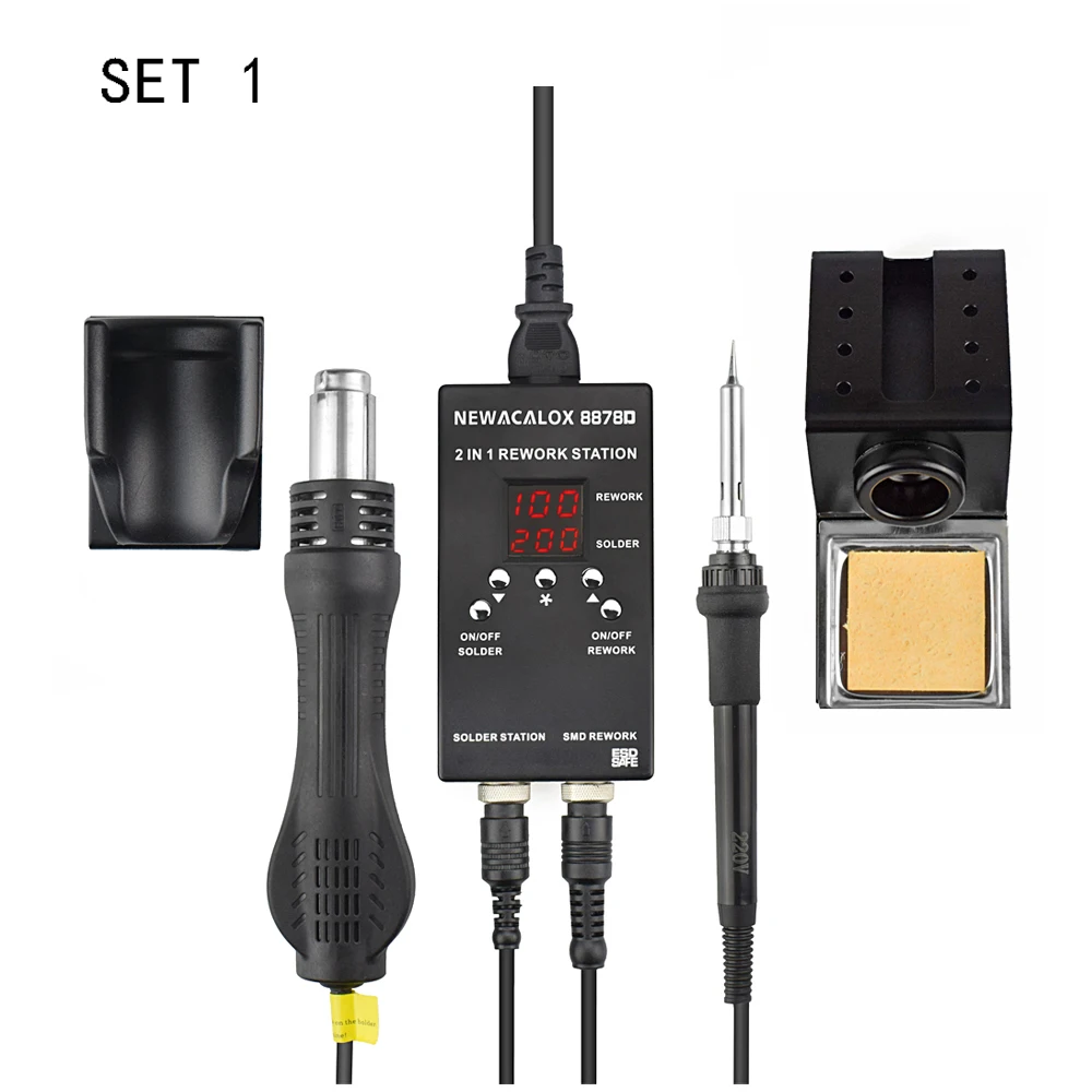 1 Soldering Station NEWACALOX 8878 портативный цифровой 2 в 1 SMD BGA паяльная станция 700 Вт Тепловая пушка паяльник набор сварочный инструмент паяльная станция - Цвет: 1 Soldering Station