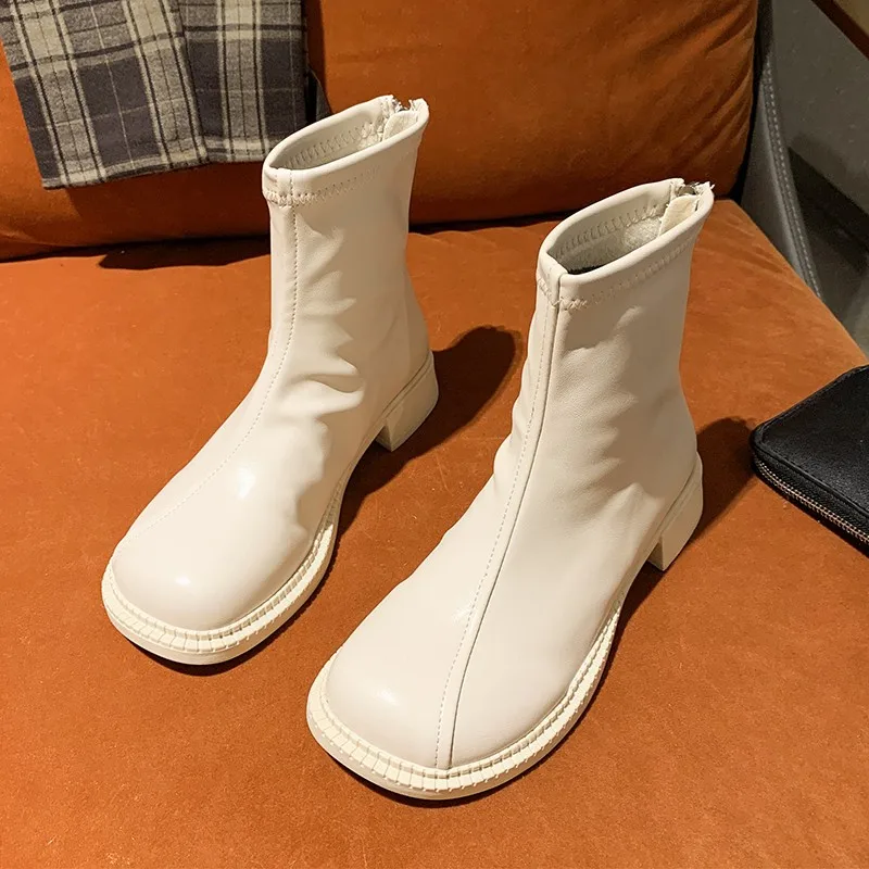 

Женские ботильоны из мягкой кожи, бежевые или коричневые повседневные ботинки челси на молнии с круглым носком, зима 2022