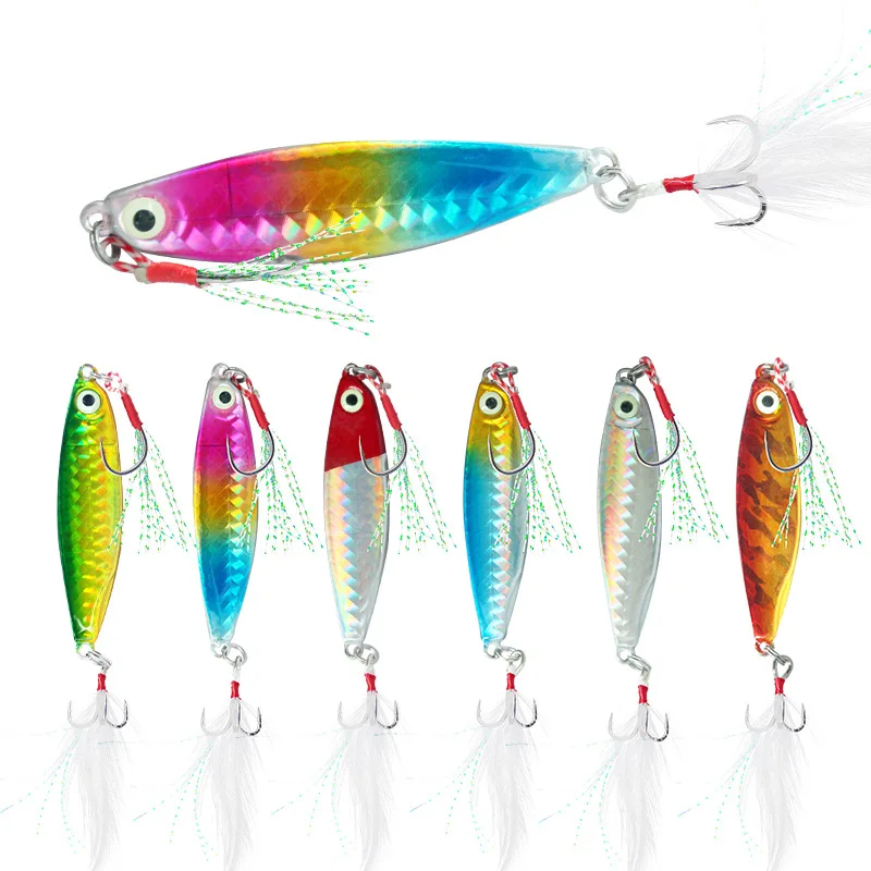 

Explosive Far Shore Cast Iron Plate Lure Sizzling Sea Fishing Vib Blood Tank Hook With Feather Metal Fishing Tackle Products