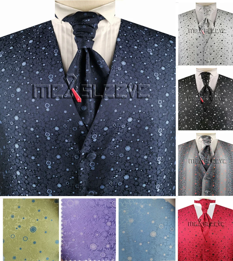 

free shipping wedding formal man's custom made waistcoat set(waistcoat+ascot tie+handkerchief)